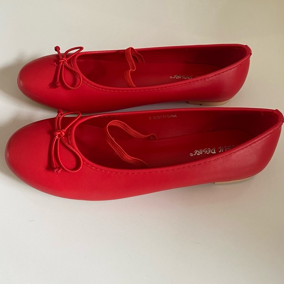 Public Desire red ballet flats with bow detail, size 10 - Picture 3 of 6